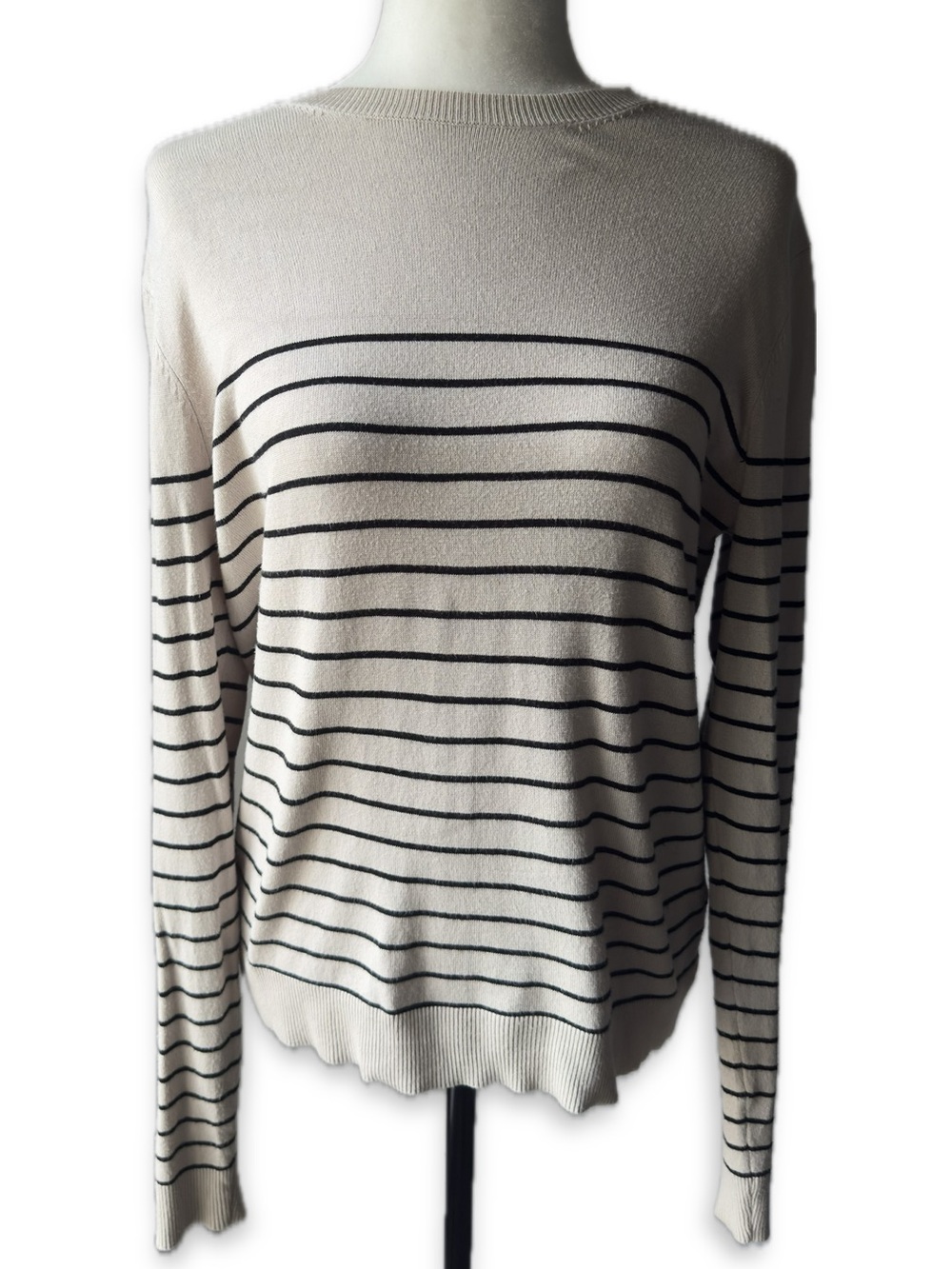 Simons Cream and Black Striped Scoop-Neck Sweater